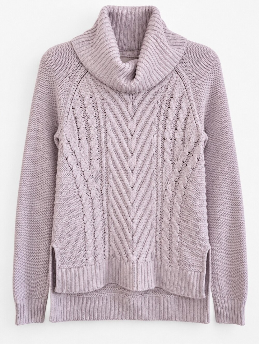 ELLE Cowl Neck Sweater Women's Size S Lilac Purple Cable Knit Relaxed Fit Raglan